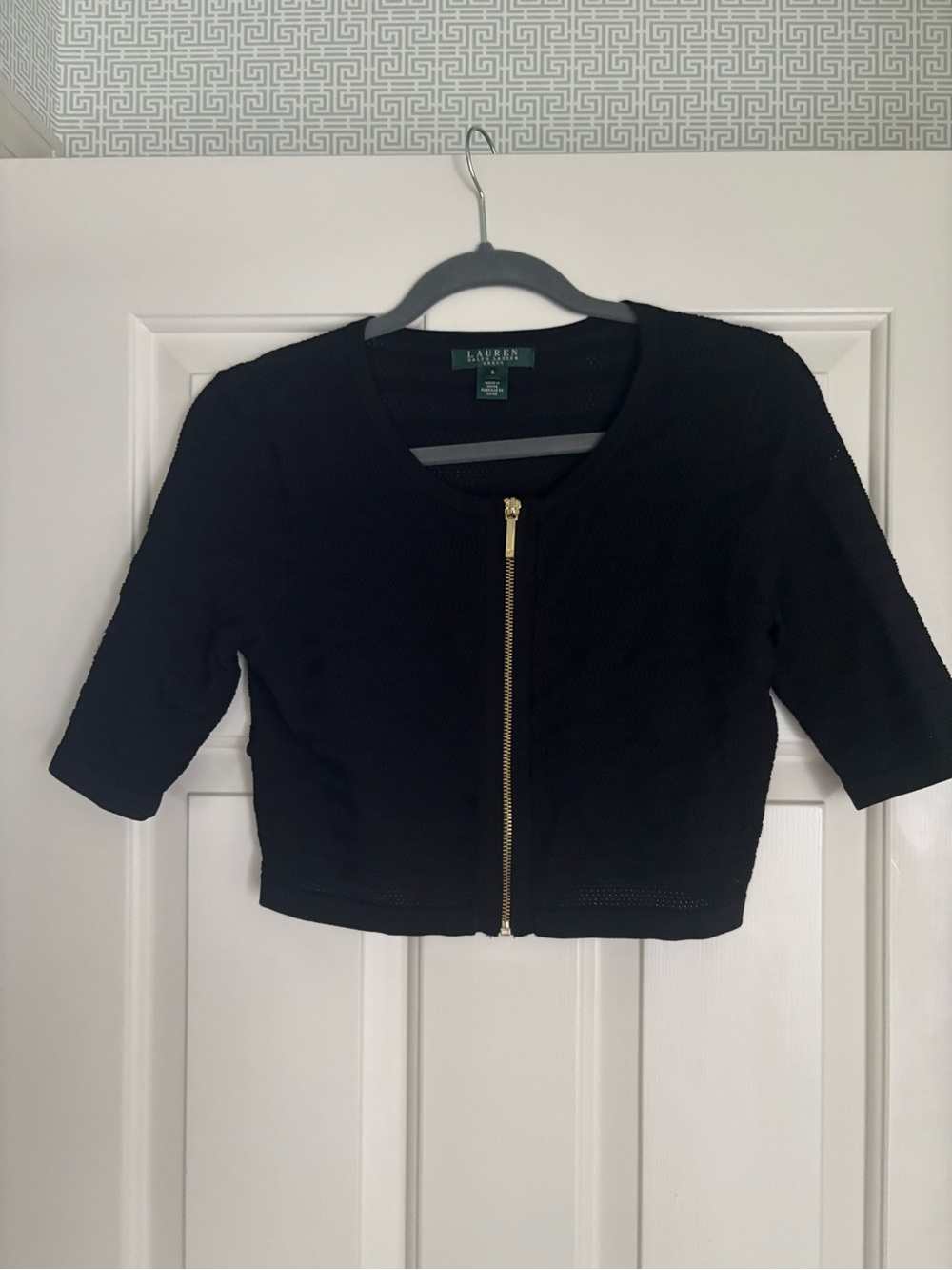 Ralph Lauren Black Cropped Zip-Front Knit Jacket